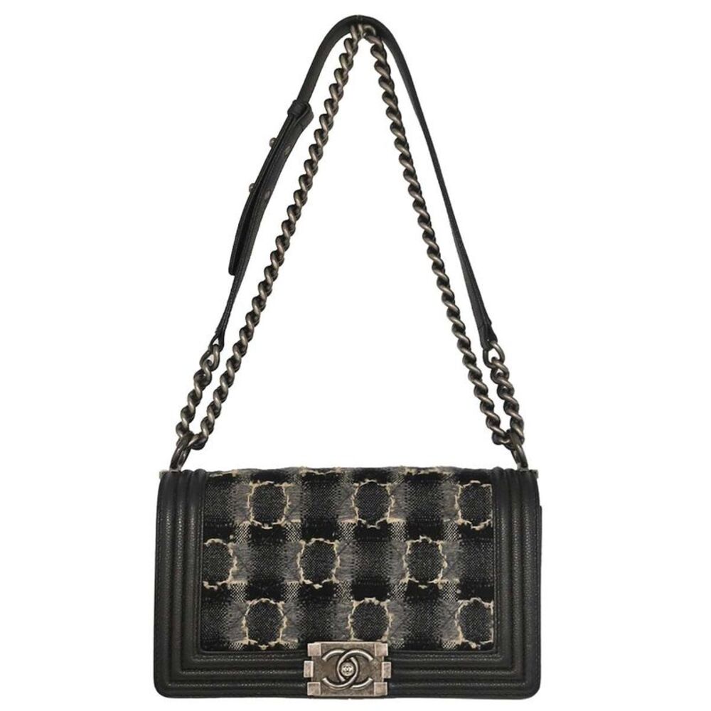Chanel Boy Flap Tweed And Leather Black Leather Shoulder Bag Bag